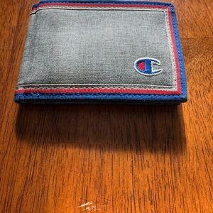 Champion Men's Bifold Wallet Gray with Blue Red Trim One Size Great For  A Youth